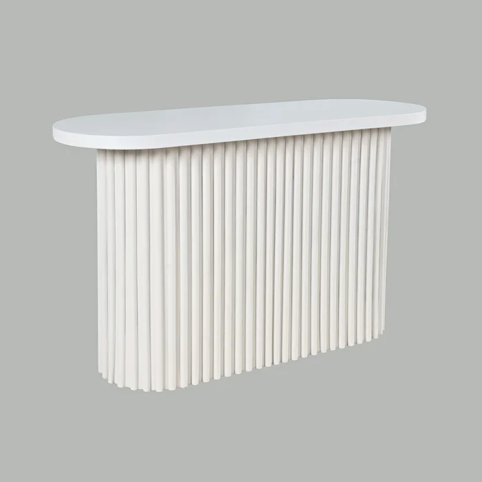 Auden Oval Mid-Century Modern Fluted Pedestal Base Sofa Console Table 2420-4TBWHTKT by Jofran at Old Brick Furniture & Mattress Co.
