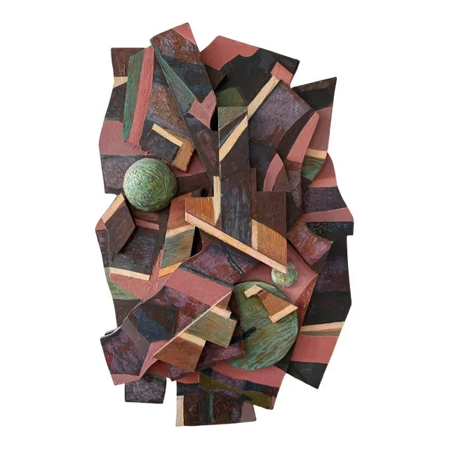 “Autumn” Abstract Painted Wood Sculpture by Ethel Farkas