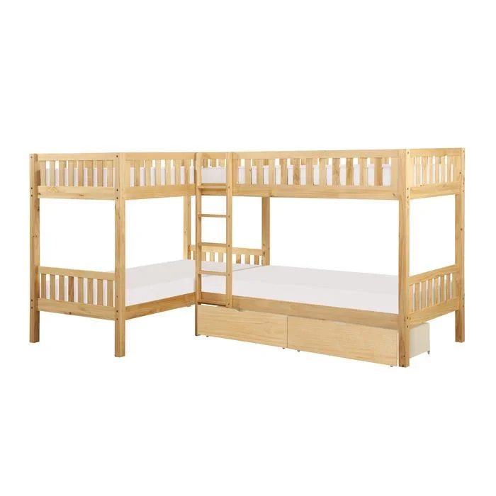 B2043CN-1T* – (4) Corner Bunk Bed with Storage Boxes