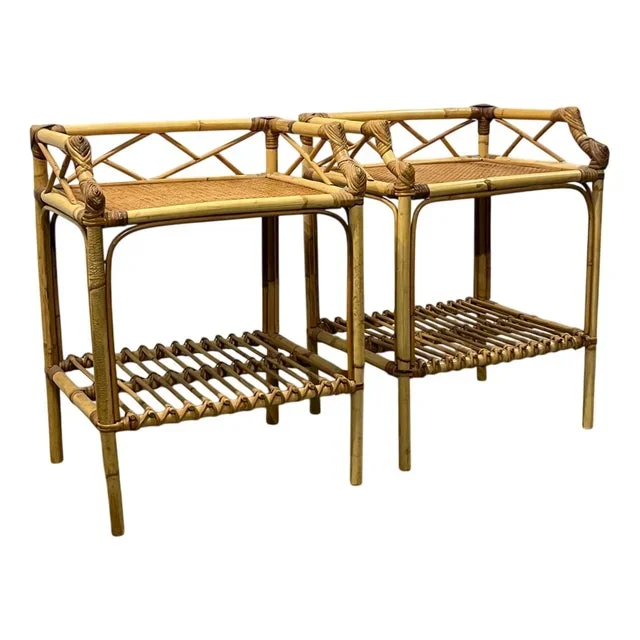 Bamboo Bedside Tables with Lower Shelf, Set of 2