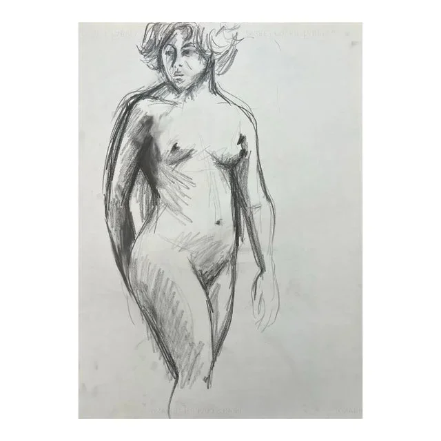 Barbara Beck Figurative Nude Charcoal Sketch 1970s