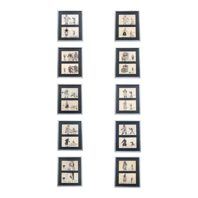 Bears and Humans – A Framed Series of Odd & Disturbing Pen & Ink Drawings – A Set of 10