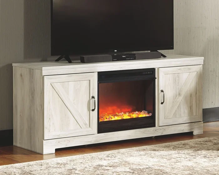 Bellaby – Whitewash – 2 Pc. – 63″ Tv Stand With Fireplace Insert Glass/stone