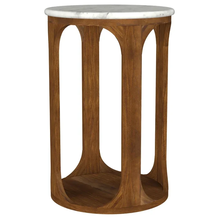 Berkeley – Round Marble Top Side Table – White And Brown
