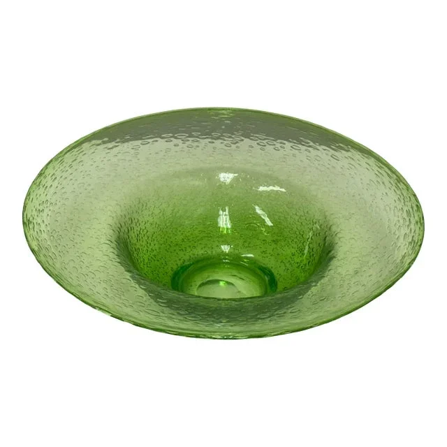 Biot Glassworks French Thick Rim Green Bubble Bowl