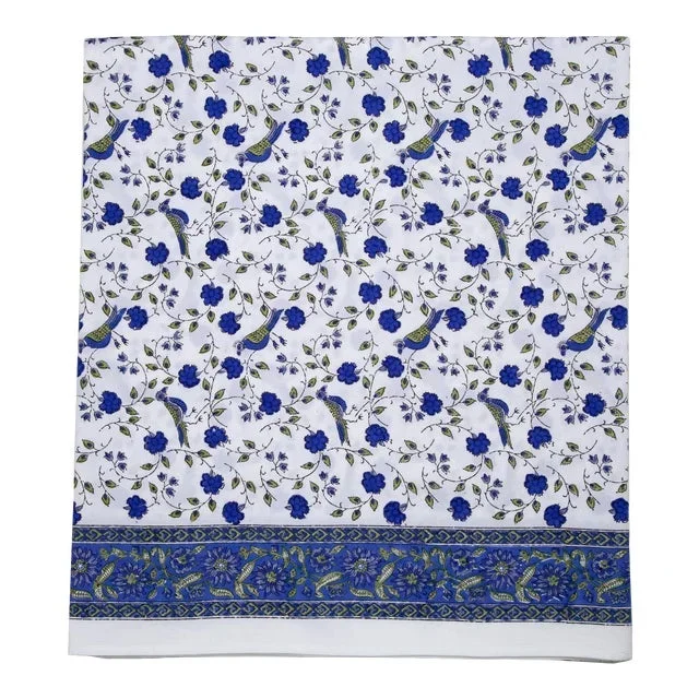 Birds on Vine Flat Sheet, Queen – Blue