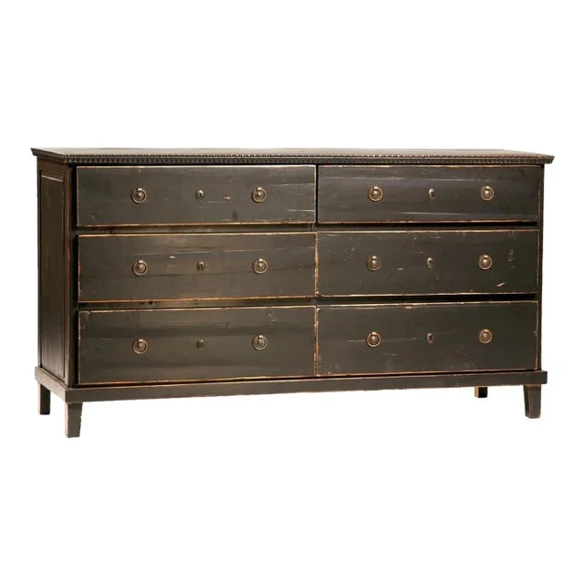 Black Distressed Six-Drawer Dresser