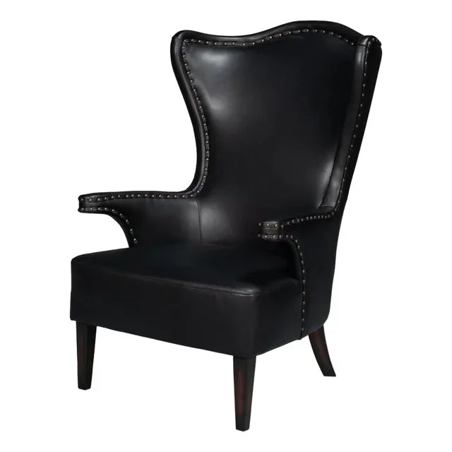 Black High Back Leather Wing Chair