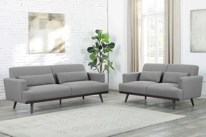 Blake Upholstered Living Room Set with Track Arms Sharkskin and Dark Brown