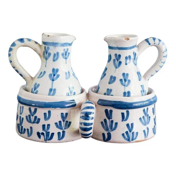 Blue and White Oil and Vinegar Set from Nevers Faience, 18th Century, Set of 2