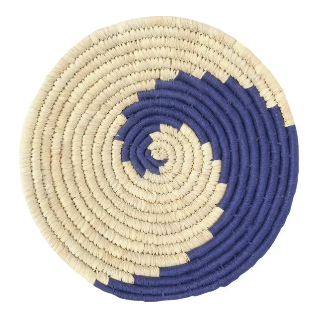 Blue Swirl Seagrass Wall Basket, Medium