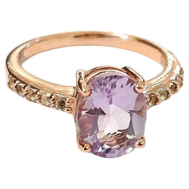 Bochic “Orient” Pink Topaz & White Topaz Solitaire Ring Set In 18K Gold & Silver, Size 7