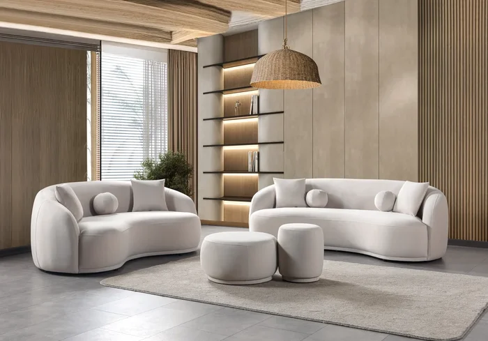 Bonita Ivory Velvet Sofa 91″ & Loveseat 81″