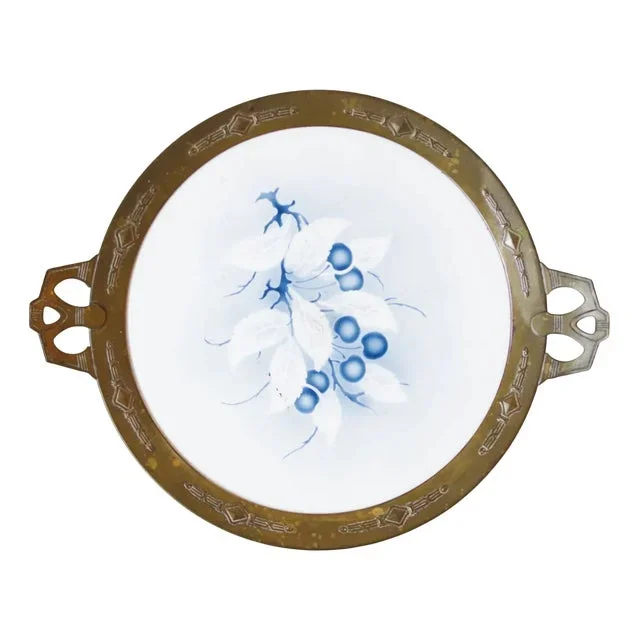 Brass and Ceramic Tray with Handles 1950s-1960s