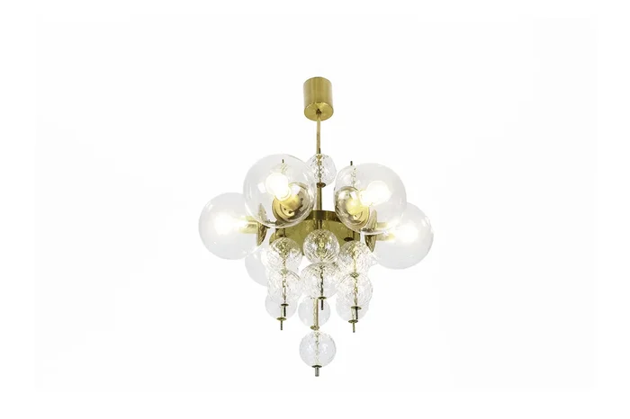 Brass and Glass Chandelier, 1970s