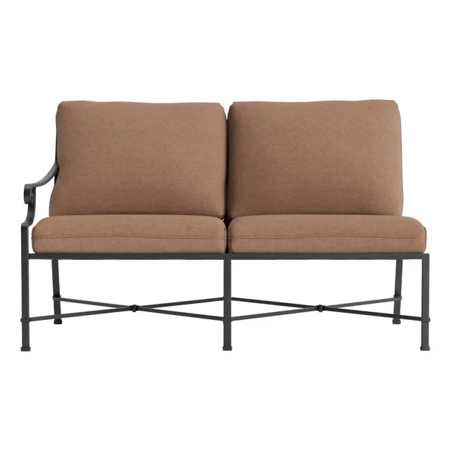 Brown Jordan Venetian Left Arm Loveseat, Textured Pewter frame with Fusion Clay fabric