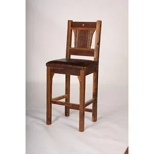 Buffalo Bill – Bar Stool With Leather Seat. 24 and 30 Inch Standard Heights – (24″)