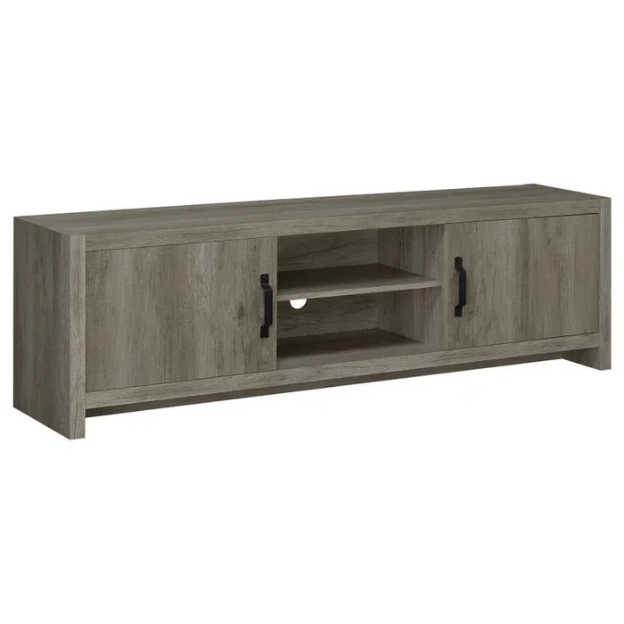 Burke 2-Door Engineered Wood TV Stand – Gray Driftwood Finish, Modern Entertainment Console with Open Shelves, Side Cabinets, Durable and Stylish