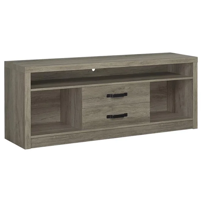 Burke 2-Drawer Engineered Wood TV Stand – Gray Driftwood, Modern Media Console with Open Shelves, Slide-Out Storage Drawers, Contemporary Living Room