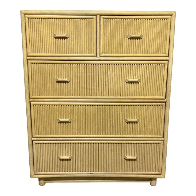 C. 1970s Pencil Reed High Boy Dresser