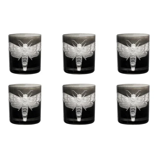 Cabinet of Curiosities Double Old Fashioned Glasses, Set of 6 Butterfly, Smoke