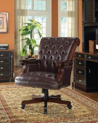 Calloway Upholstered Executive Office Desk Chair Dark Brown / CS-800142