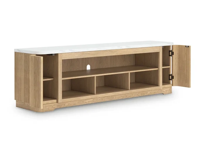 Camdill – XL TV Stand With Fireplace Option – Light Brown