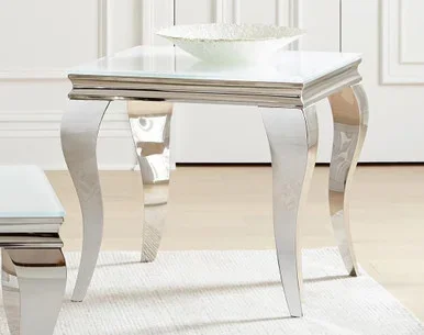 Carone Square Glass Top End Side Table White and Chrome / CS-707767