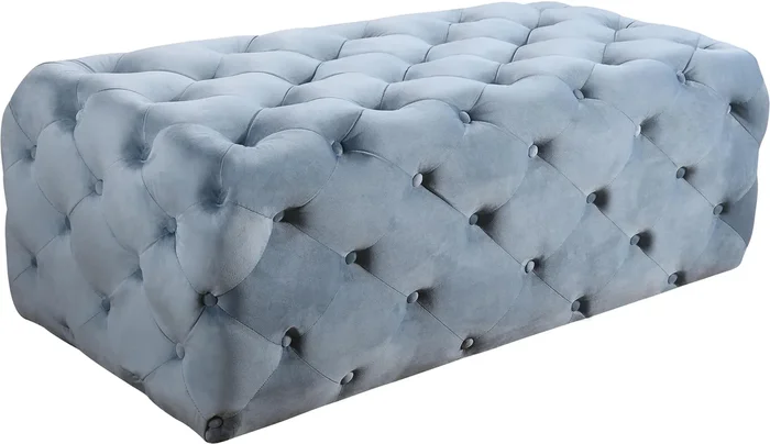 Casey Sky Blue Velvet Ottoman/Bench