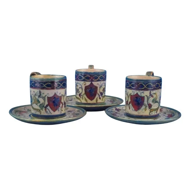 Ceramic Cups and Saucers by Alfredo Santarelli for Gualdo Tadino, 1890s, Set of 6