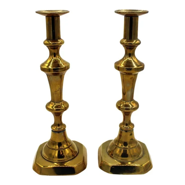 Circa 1860 English Grand Scale Pair of Brass Candlesticks