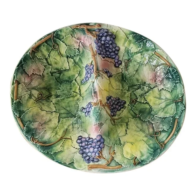Circa 1970 Italian Ceramic Grapevine Pattern Divided Serving Bowl