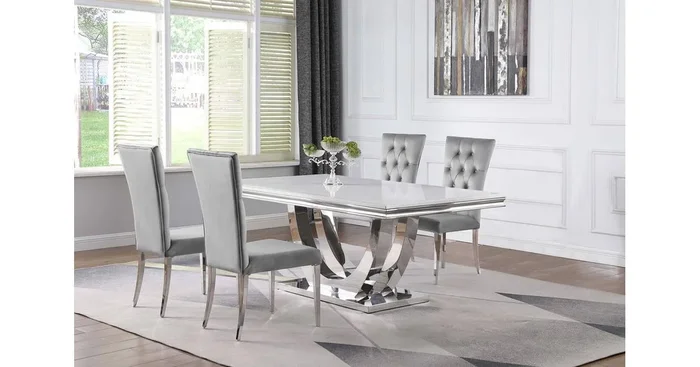 COASTER Kerwin 5-piece Rectangular Dining Table Set Grey and Chrome 111101S5G | Home Haven Furniture…