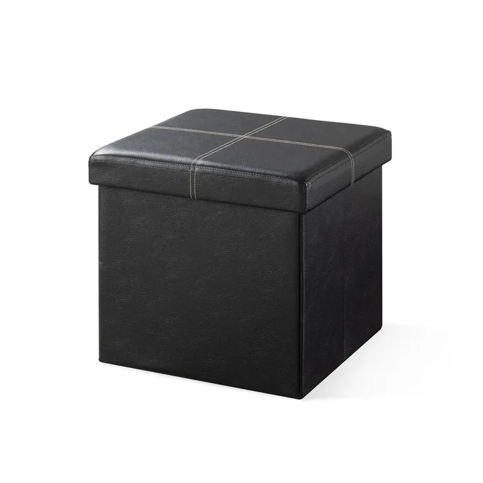 Collapsible Storage Ottoman : 15″ Lined Faux Leather