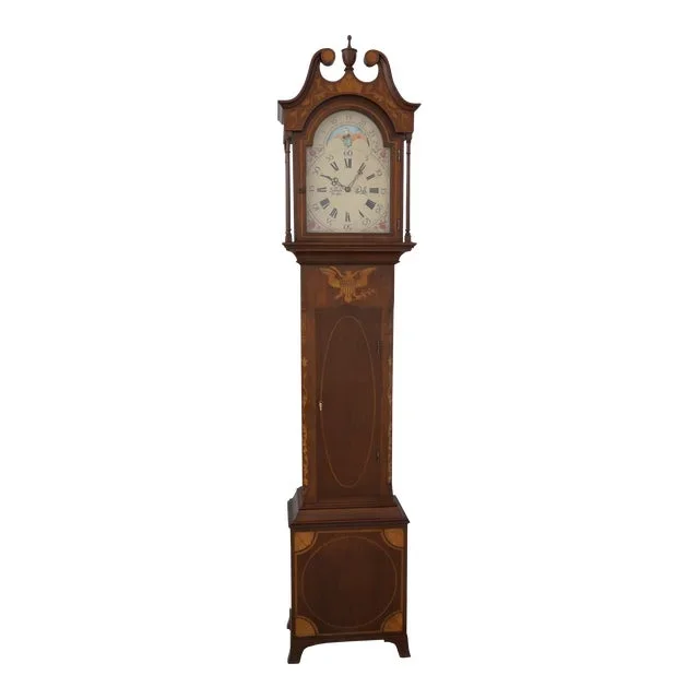 Colonial Joseph Doll Inlaid Mahogany Grandfather Clock