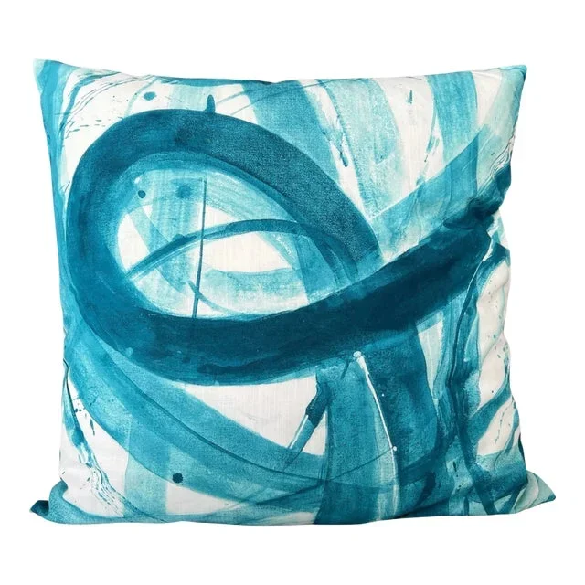 Contemporary Abstract Teal Blue Painting Pillow Cover