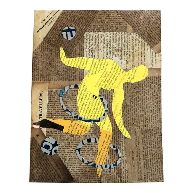 Contemporary Original Wayne Cunningham Abstract “Running Man “ Collage Signed