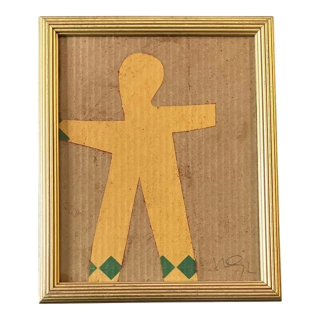 Contemporary Outsider Artist Wayne Cunningham Abstract Collage With Red Glitter Signed