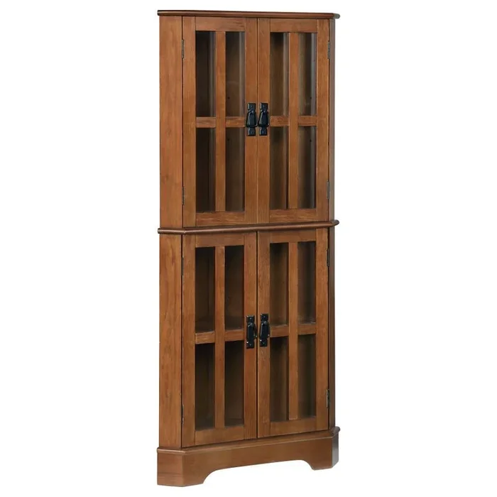 Coreosis – 4 Door Wood Corner Curio Cabinet – Golden Brown