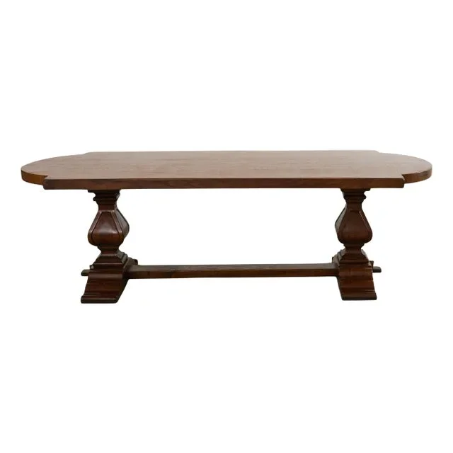 Country Italian Oak Farmhouse Trestle Dining Table Round Ends