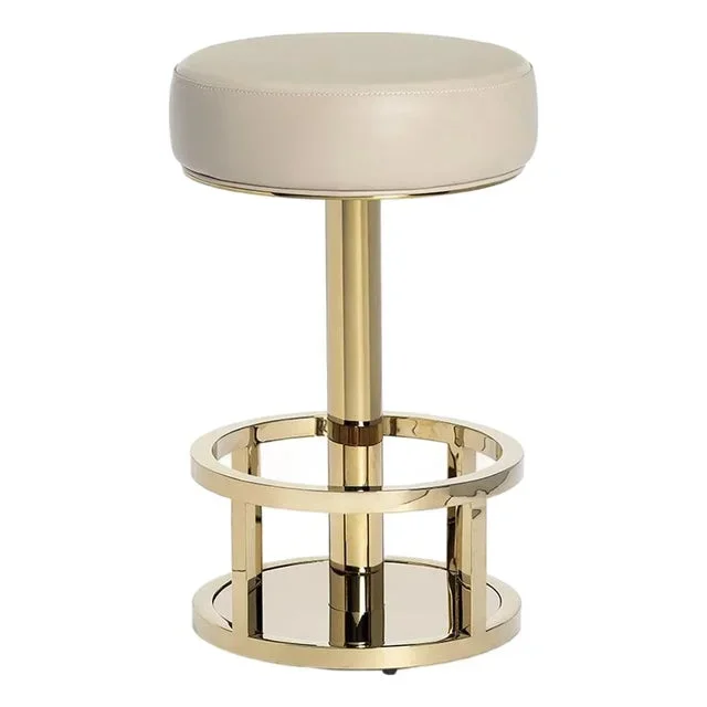 Cream Leather and Brass Counter Stool