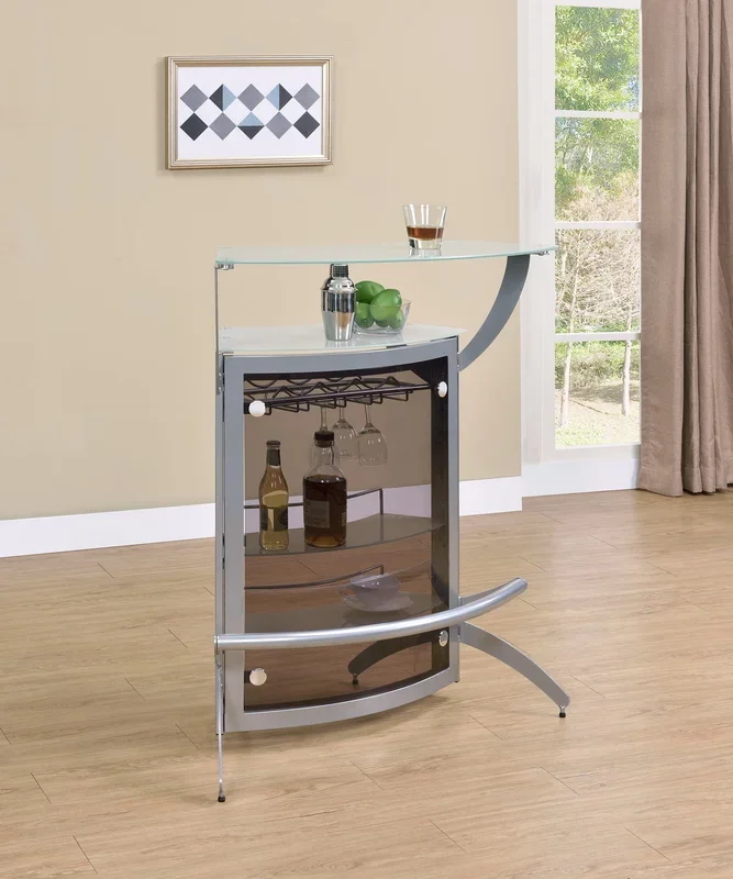 Dallas 2-shelf Home Bar Silver and Frosted Glass
