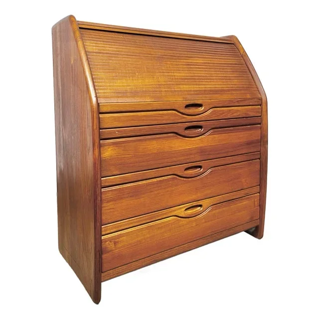 Danish Mid Century Modern Tambour Roll-Top Secretary Desk | by Langeskov Møbelfabrik