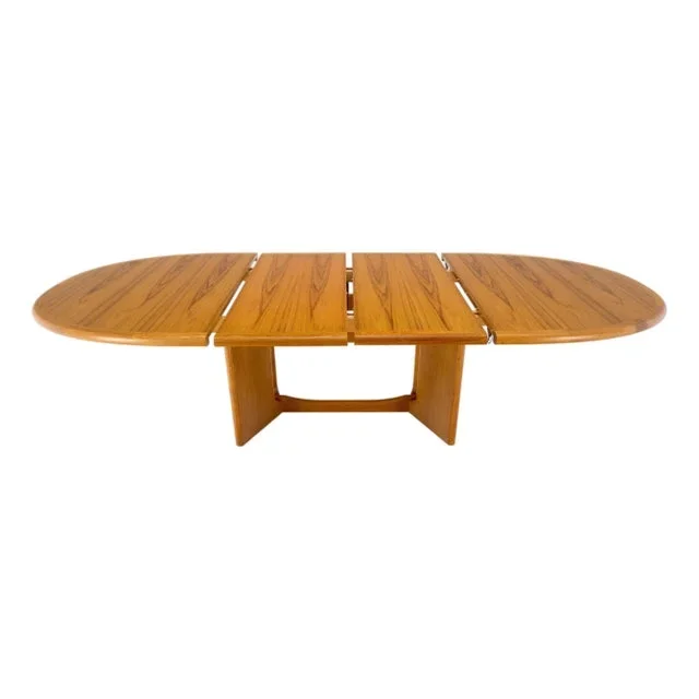 Danish Mid Century Modern Teak Racetrack Oval Dining Table 2 Extensions