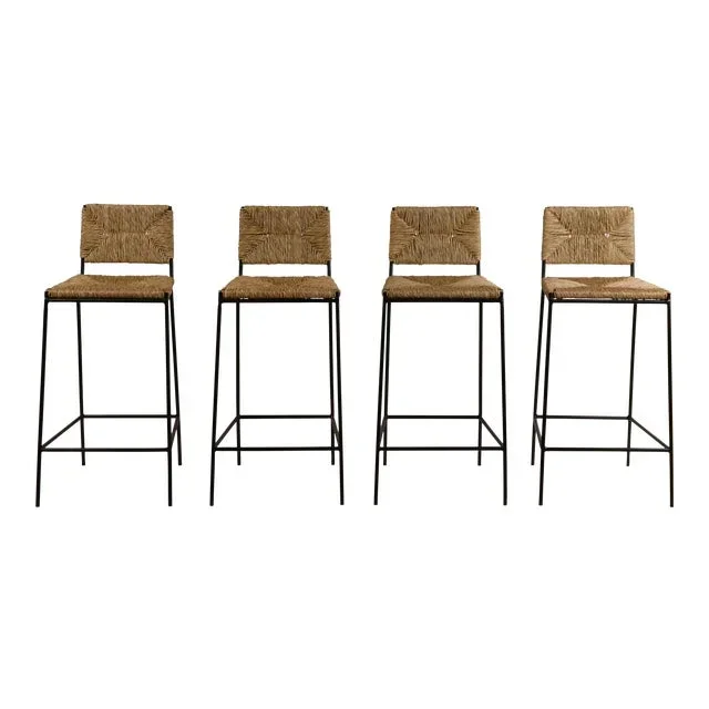 Design Frères “Campagne” Steel and Rush Counter Stools – Set of 4