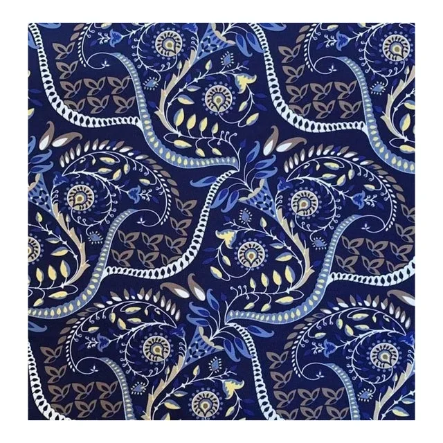 Designer Vicki Payne Free Spirit Blue Brown Tan Yellow Modern Botanical Paisley Leaves Fabric Sample