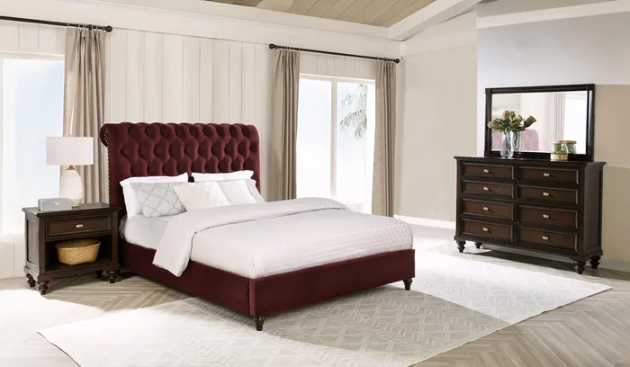 Devon Bedroom Set Wine Red and Dark Oak