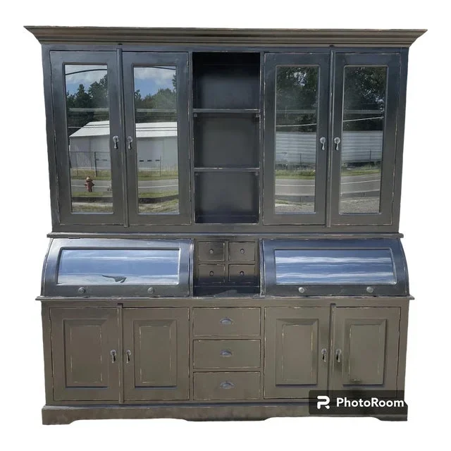 Distressed Black Farmhouse Hutch