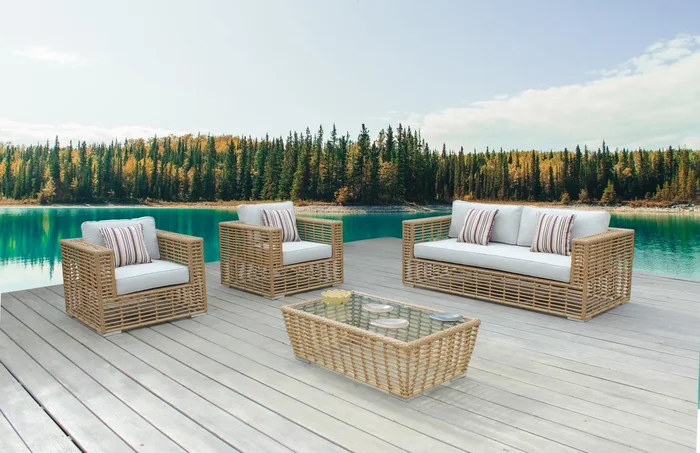 Divani Casa Ko Tao Outdoor White & Wicker Sofa Set