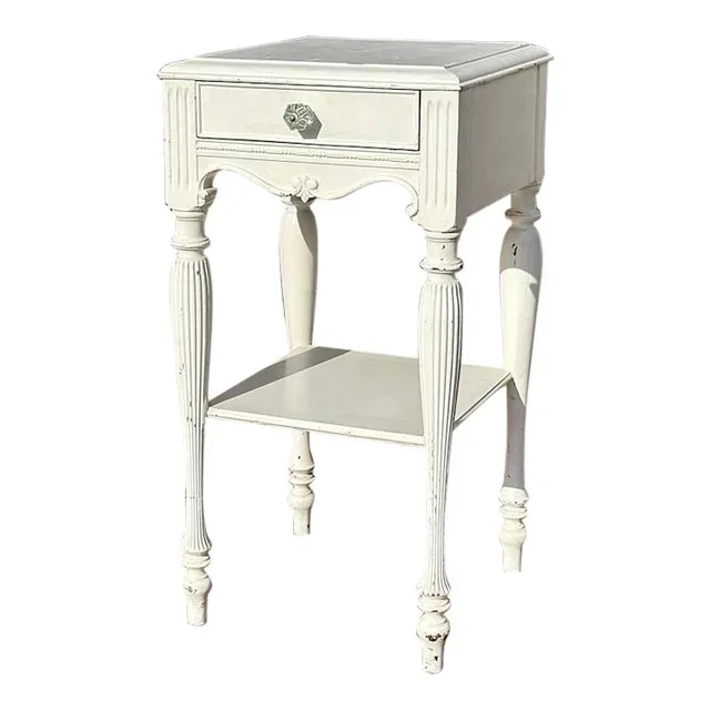 Dorris Heyman Furniture Co. Antique Painted Nightstand With Fluted Legs, Single Drawer & Shelf